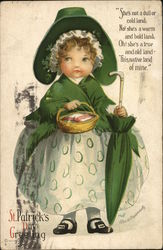 St. Patrick's Day Greeting - Irish girl with a basket and umbrella Postcard