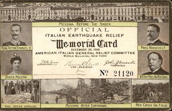 Official Italian Earthquake Relief Memorial Card Postcard