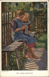 Der erste Unterricht - Two Girls on Bench Postcard