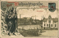 Diele Weihnachtsgrufseous Libau - Santa Claus looking over the dockyard Postcard