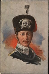 Prince Wilhelm II in his Death Head Unit hat and uniform Postcard