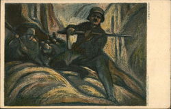 Soldiers Advancing, Man in Front has Bayonet Drawn Postcard