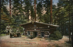 Krigsbilder aus den Yogesen - soldiers at a log cabin Postcard