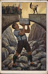 German Man Lifting Keystone into Bridge Arch Postcard