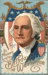 In Memory of the birthday of Washington - portrait of Washington Patriotic Postcard Postcard Postcard