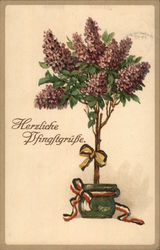 Herzliche Bfingltrgusse - Lilac tree with ribbons Postcard