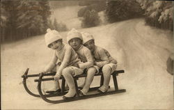 children sledding Postcard Postcard Postcard