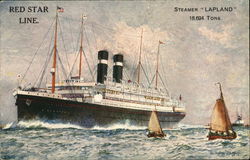 Steamer "Lapland" in the Water With Sailboats Nearby Postcard