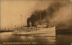 Large Ship in the Water With Two Smokestacks Postcard