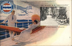 Pacific Mail Steamship Co. - On board S. S. "Manchuria" - Flower venders, Honk Kong Postcard