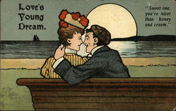 Love's Young Dream - couple kissing on the beach in the moonlight Couples Postcard Postcard Postcard