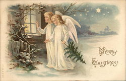 Merry Christmas! Angels looking in a window Postcard Postcard Postcard