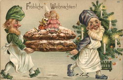 Frohliche Weihnachten! - elves carrying cookies Christmas Postcard Postcard Postcard