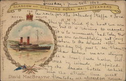 Royal Route David MacBrayne - Glasgow and Highland Royal mail steamer Steamers Postcard Postcard Postcard