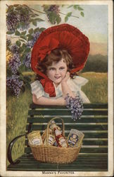 Mamma's Favorites - girl in red bonnet with flowers and Heinz products Advertising Postcard Postcard Postcard