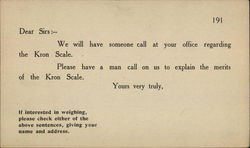 American Kron Scale Company Sales Call Card Postcard