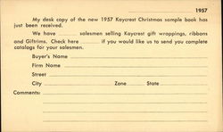 1957 Kaycrest Christmas Sample Book - Papercraft Corporation Pittsburgh, PA Advertising Postcard Postcard