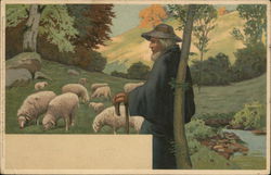 a shepherd with his sheep Farming Postcard Postcard Postcard