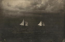 Two Sailboats in the Water With a Dark, Cloudy Sly Postcard Postcard Postcard