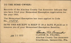 To the Home-Owner from the Alachua County Tax Assessor Postal Cards & Correspondence Postcard Postcard