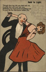 old man dancing with a lady in a red dress Postcard