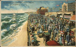 Crowded Boardwalk with Buildings on Right and Raging Sea on Left Atlantic City, NJ Postcard Postcard Postcard