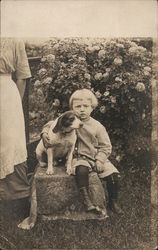 Boy Posing with His Dog in the Garden Boys Postcard Postcard Postcard