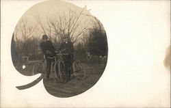 Two gentlemen with bicycles Apple Vignette Postcard Postcard Postcard