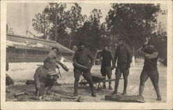 Men Gathering and Chopping Firewood Postcard Postcard Postcard