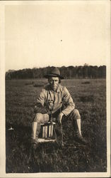 Army Soldier Using Radio in Field Postcard