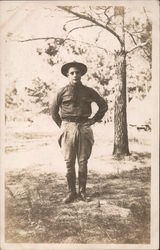 Soldier Posing Under a Tree Postcard