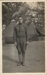 Soldier Posing in Camp Postcard