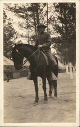 Soldier in Camp Posing on a Horse People in Uniform Postcard Postcard Postcard