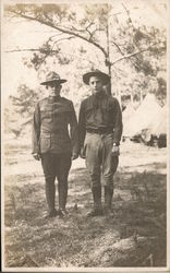 Two Soldiers Posing in Camp Postcard