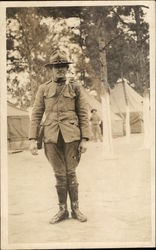 Soldier Posing in Camp Postcard