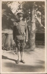 Soldier Posing in Camp Postcard