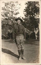 Soldier Posing in Camp Postcard