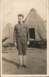 Soldier Posing in Camp Postcard