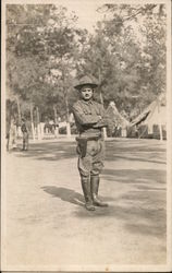 Soldier Posing in Camp Postcard