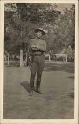 Soldier Posing in Camp Postcard