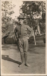 Soldier Posing in Camp People in Uniform Postcard Postcard Postcard