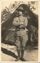 Soldier Posing in Front of Tent People in Uniform Postcard Postcard Postcard