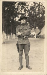 Soldier Posing in Camp Postcard