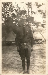 Soldier Posing in Camp Postcard