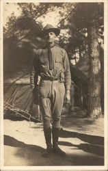 Soldier Posing in Camp People in Uniform Postcard Postcard Postcard