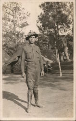 Soldier Posing in Camp Postcard