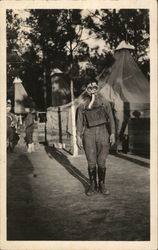 Soldier Posing in a Gas Mask Postcard