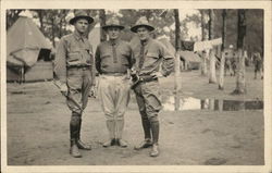 Three Soliders Posing in Camp Postcard