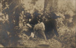 Soldiers on the Lookout BehindTreees People in Uniform Postcard Postcard Postcard