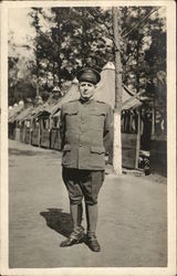 Soldier Posing in Camp Postcard